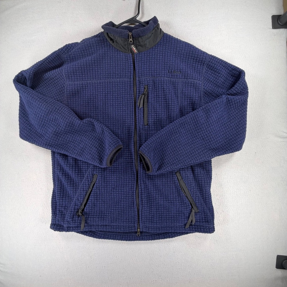 Vintage 90s L.L.Bean Outdoors Mens L Tall Blue Fleece Full Zip Jacket USA Made